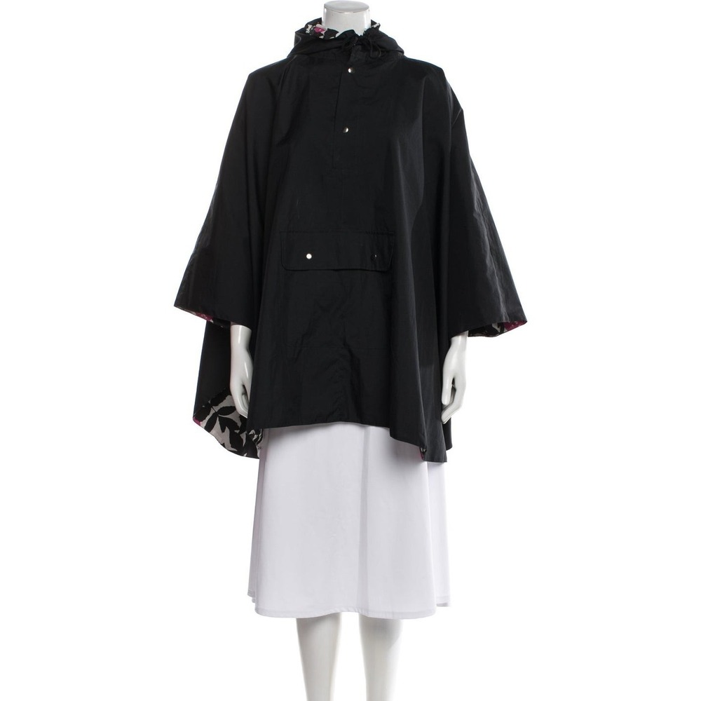 Marimekko Black Floral Interior Hooded Poncho Cape Rain Jacket One Size Pocket